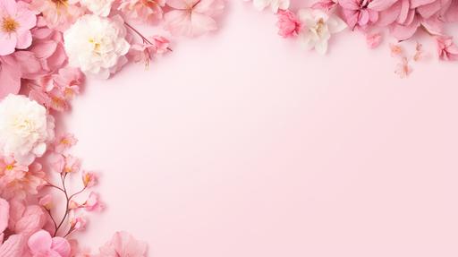 aesthetic background template empty at the middle with frame made of flowers at the side corner no text, no watermark, --ar 16:9 --s 50