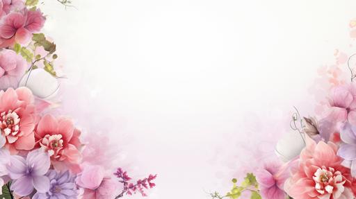 aesthetic background template empty at the middle with frame made of flowers at the side corner no text, no watermark, --ar 16:9 --s 50