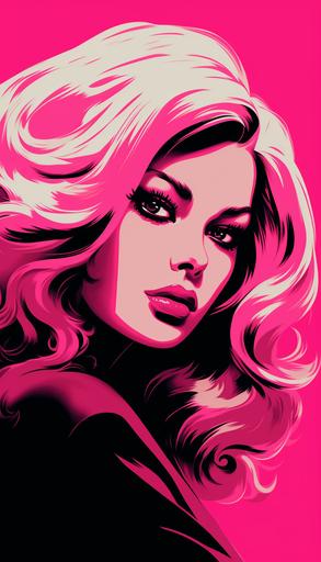 aesthetic black and pink barbie, wallpaper, hard lines, flat style, pop art, 4k --ar 4:7