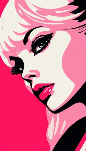 aesthetic black and pink barbie, wallpaper, hard lines, flat style, pop art, 4k --ar 4:7