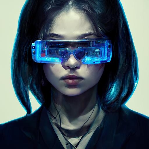 younggirl，blueglasses，gun，Cyberpunk，seawave