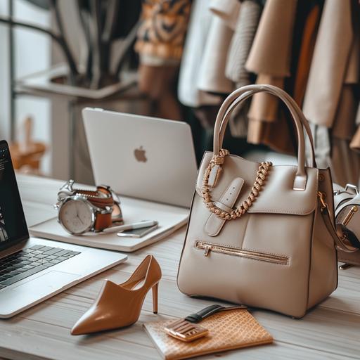 affiliate marketing company featuring women selling items like shoes, handbags, watches in a professional or business setting