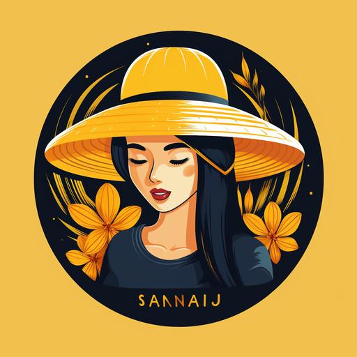 agricultural product logo , girl wearing a Vietnamese hat , yellow