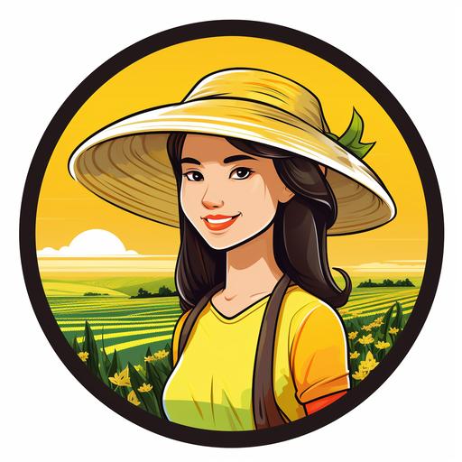agricultural product logo , girl wearing a Vietnamese hat , yellow