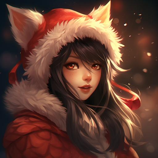 ahri wearing a Christmas hat and an ugly sweater
