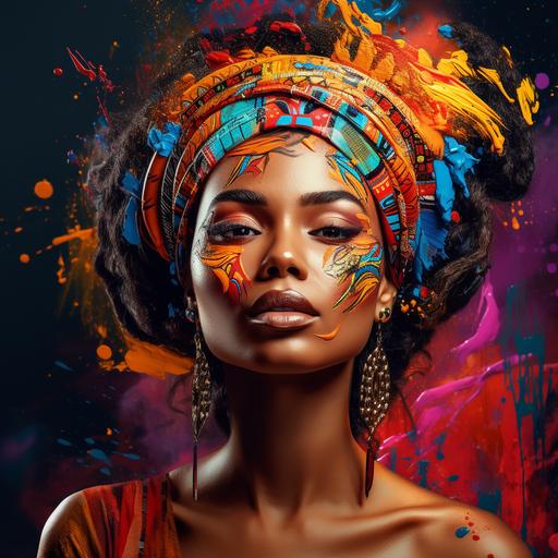 beautiful African queen her crown with paint strokes. Dramatic colors, vibrant and bright - Image #3 @Songa1