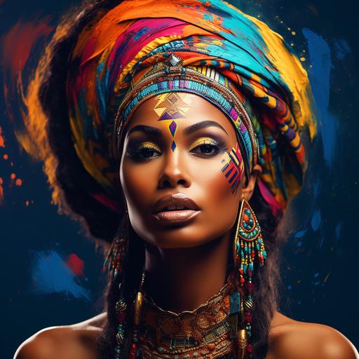 beautiful African queen her crown with paint strokes. Dramatic colors, vibrant and bright - Image #3 @Songa1