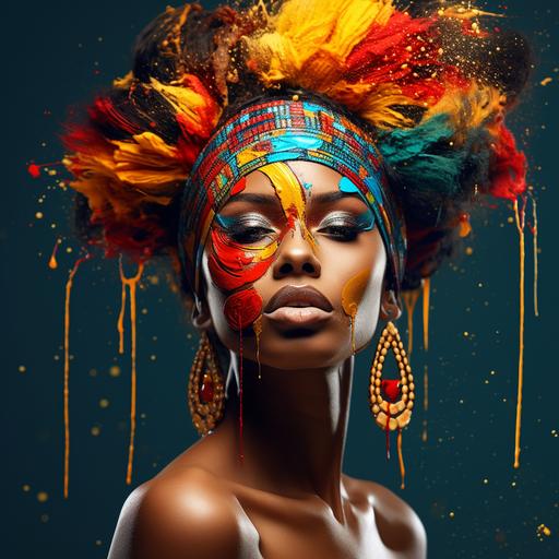 beautiful African queen her crown with paint strokes. Dramatic colors, vibrant and bright - Image #3 @Songa1