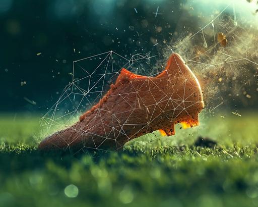 crystallic isolated metric in an isometric lose sole, neonwire backlit, soccer action, grass, art by ChrisWaikikiAI --s 200 --w 5 --c 5 --ar 5:4 --v 6.0 --style raw