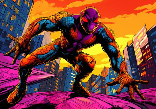 graffiti art, superhero salamander climbing through cityscape salamander character, vibrant superhero, digitally drawn comic book cityscape, long snake tongue, salamander striking superhero costume with bold colors, leap from the screen, graphic lines with bright colors, high-contrast environment, accentuates the amphibian superhero's presence, blend digital comic 3d art stunning full energy and heroism art by ChrisWaikikiAI --ar 99:70