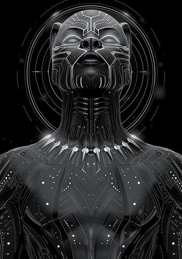 heliosanct sacral space opera luminogram black panther suit logo art by ChrisWaikikiAI --v 6.0 --s 750 --ar 70:99