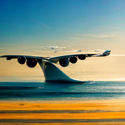 airplane a380 taking off seaside nose upwards sunny