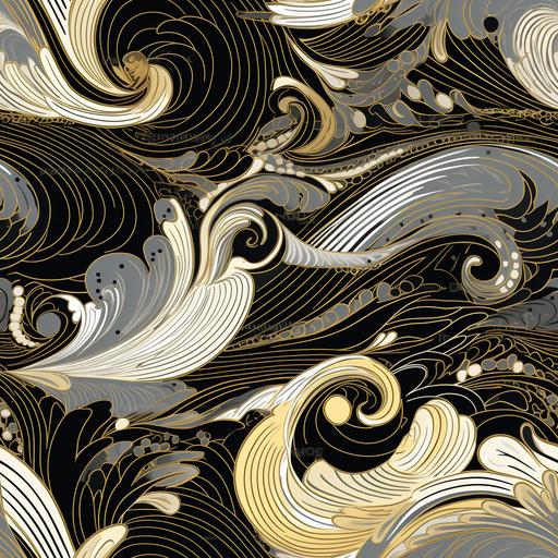 air/wind pattern, Linocut, art nouveau, Wallpaper silver, gray, white, black, gold--ar 16:9 --tile