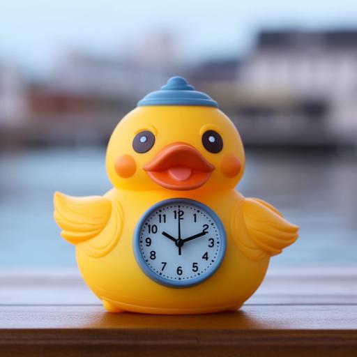 alarm clock shaped like a trendy rubber duck, kawaii aesthetic --s 750 --s 250