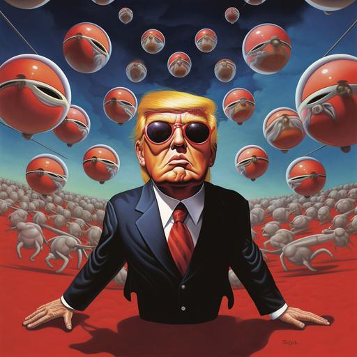 album cover of donald trump in the thriller video cartoon designed by STORM THORGERSON