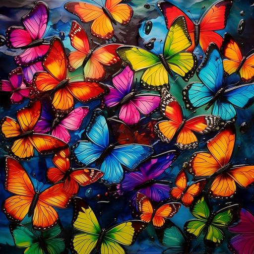 alcohol ink realistic 3D butterflies in bright vibrant colors--tile--ar 2000:1775