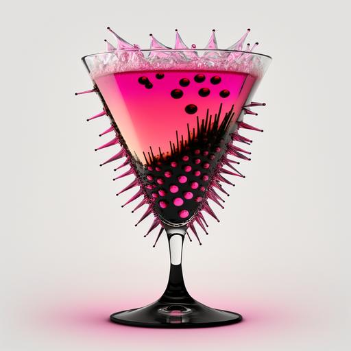 alcoholic cocktail in a beautifully shaped glass ultra-realistic Hannah Montana corduroy 90s America Y2K: ubiquitous glitter inlaid with rhinestones pink and black , neon, unisex style, mohawk hairstyle subcultures of erakez punk rock on a completely white background 4k