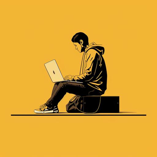 alembic simple screen-printed ultra-minimalist image of a person looking at their laptop