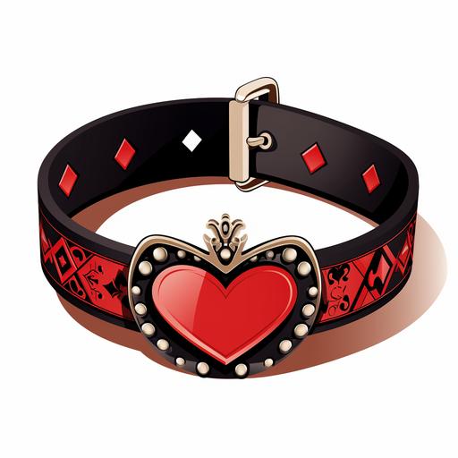 alice and wonderland queen of hearts style logo design of a dog collar with a dangelling crown tag, red and black design, simple rock band logo, punk, disney, modern