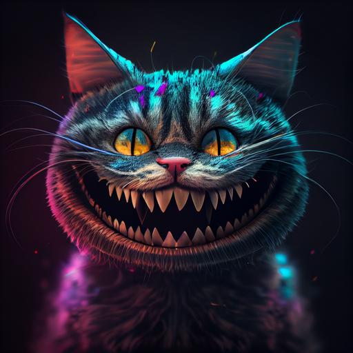 alice cat smile in the dark, rainbow colored teeth, Studio Lighting, Photography, Wide Angle, Depth of Field, hyper-detailed, insane details, beautifully color graded, Cinematic, 8k --v 4 --q 2 --upbeta