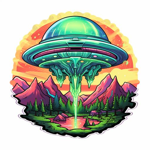 alien spaceship, sticker style , graffiry style