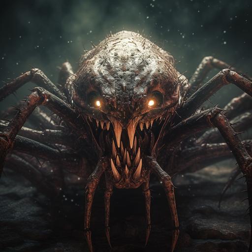 alien spider with teeth jaws , dark art, textured , cosmohorror --v 5.1