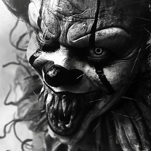alien spider with teeth jaws , dark art, textured clown pennywise black and white --v 6.0