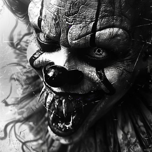 alien spider with teeth jaws , dark art, textured clown pennywise black and white --v 6.0