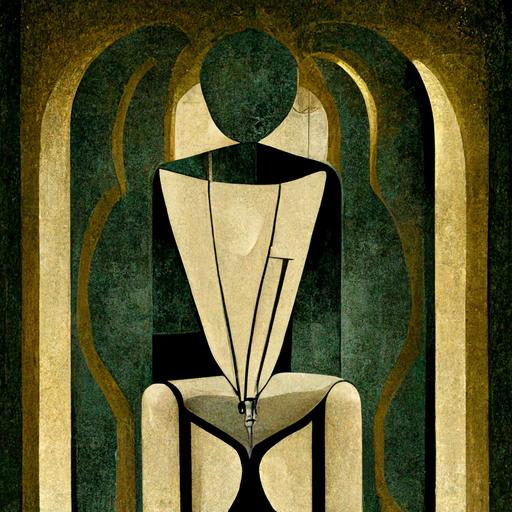 all alone and broken hearted in an art deco hellscpape, in a symbolic and meaningful style