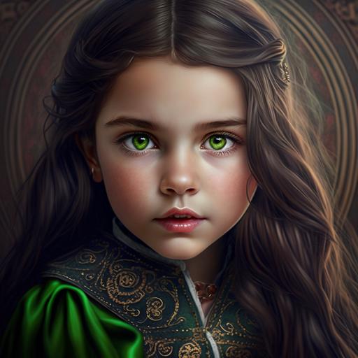 mahidevran as a modern model, brunette, green eyes, empowered with a young mustafa 6 years old, illustration