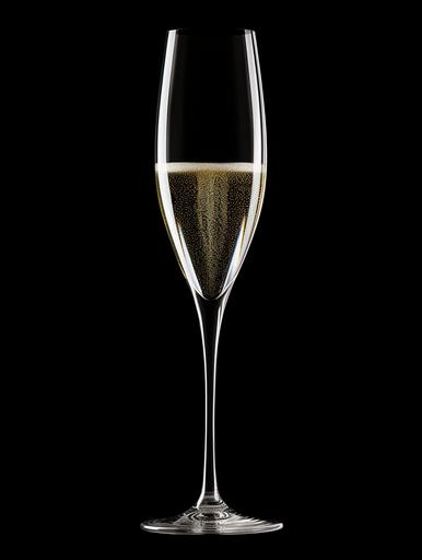 , almost empty prosecco glass, close up, isolated black background, realistic photograph --ar 3:4