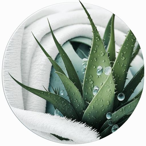 aloe and towel mood picture in a circle whiite background