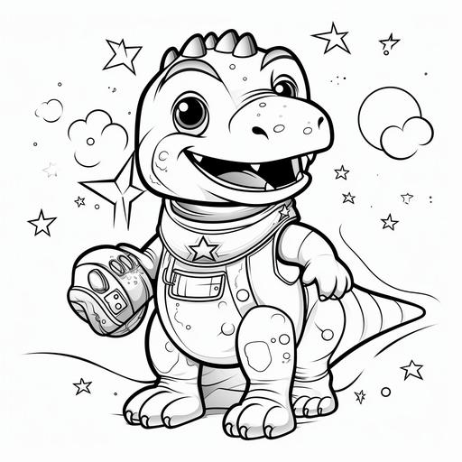 alosaur dinosaur in space coloring book for kids cartoon style no shading thick lines