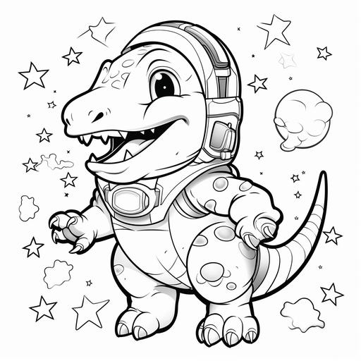 alosaur dinosaur in space coloring book for kids cartoon style no shading thick lines