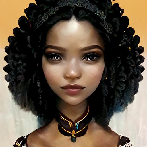 black fantasy princess, pretty, african hair style, european royal dress style, symetric eyes, brown eyes, detailed, realistic
