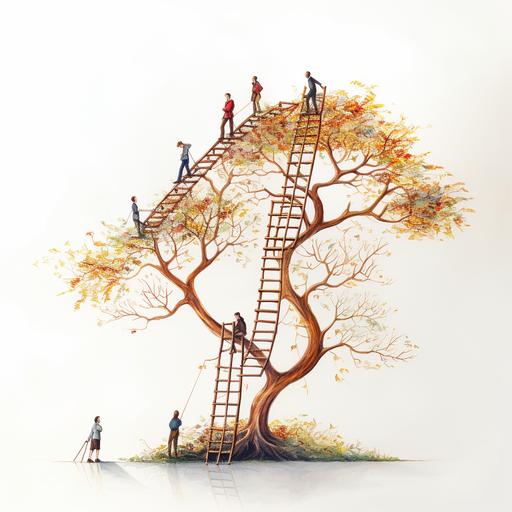 ambition, climbing a social status ladder, white background