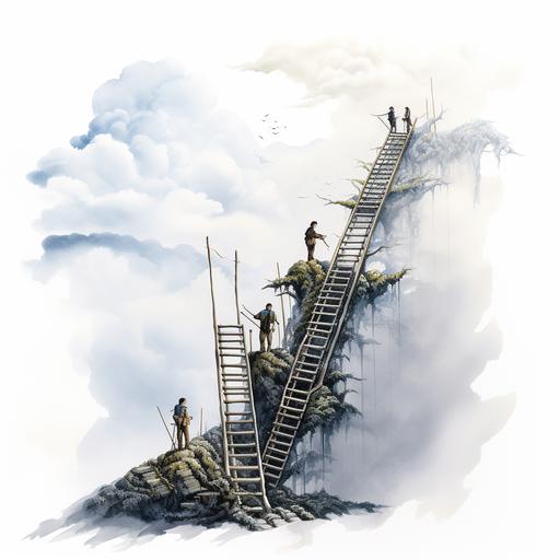 ambition, climbing a social status ladder, white background