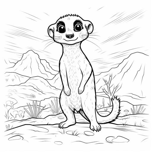 coloring page for kids, Meerkat, very simple, cute feeling, thick line, low detail, no shading, without color-- ar 9:11