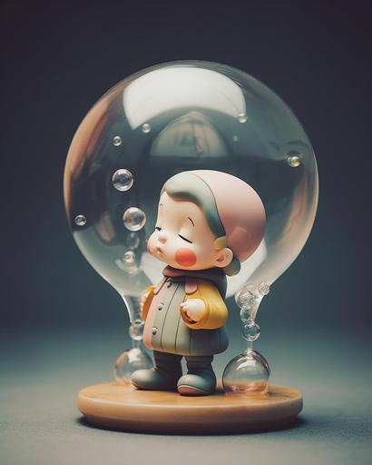 an 🥚- floating soap bubble sculpture displaying cute-creepy elements within a danish pastel dimension with the vision of denis villneuve --chaos 9 --s 666 --ar 4:5 --q 2 --v 5
