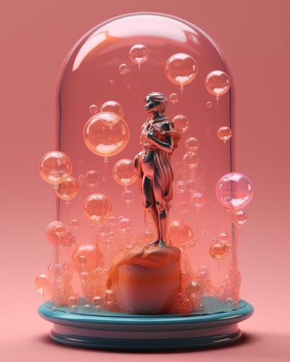 an 🥚- floating soap bubble sculpture displaying cute-creepy elements within a danish pastel dimension with the vision of denis villneuve --chaos 9 --s 666 --ar 4:5 --q 2 --v 5