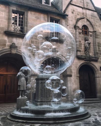 an 🥚- floating soap bubble sculpture displaying cute-creepy elements within a medieval dimension with the vision of denis villneuve --chaos 9 --s 666 --ar 4:5 --q 2 --v 5