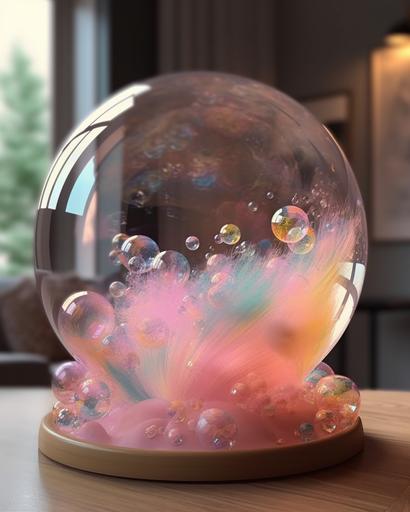 an 🥚- floating soap bubble sculpture displaying otherworldly elements within a danish pastel dimension with the vision of denis villneuve --chaos 9 --s 666 --ar 4:5 --q 2 --v 5