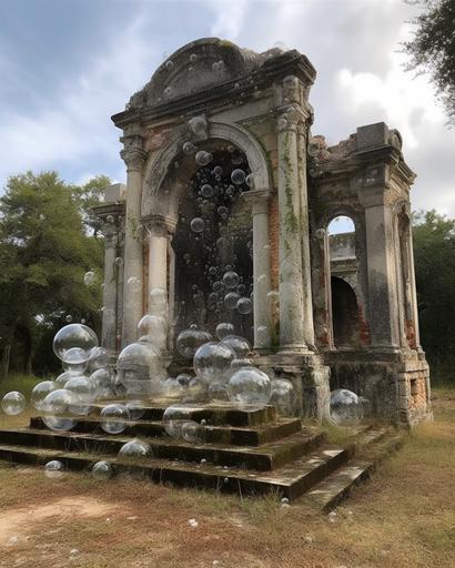 an 🥚- floating soap bubble sculpture displaying surreal elements within a southern gothic dimension with the vision of denis villneuve --chaos 9 --s 666 --ar 4:5 --q 2 --v 5