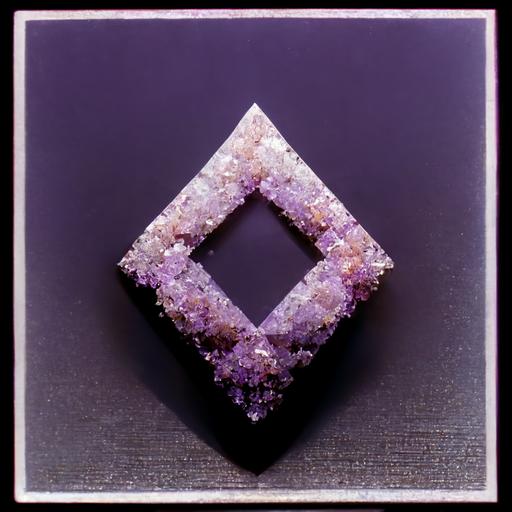 an 8k symbol for the work union made of crystals that casts shades of purple and torquoise around it