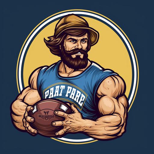 an American football logo from a friendly happy muscle man from the rothi raiders