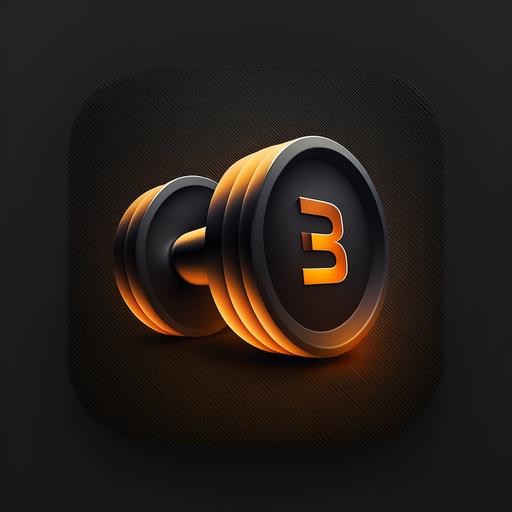 an IOS fitness and gym app icon, black background with orange details, two dumbbells shaped as the letter B, ultra-realistic, high-quality, beautiful, design, ui/ux, squircle --v 4
