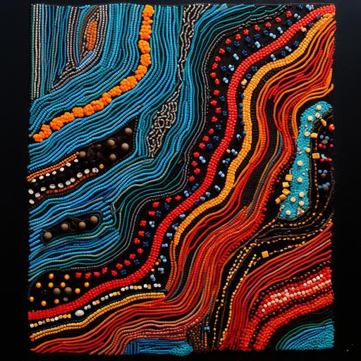 an abstract african beadwork tapestry depicting flowing water