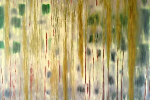 an abstract expressionism painting of a forest filled with lots of trees, inspired by Ross Bleckner, golden and copper shining armor, birch, masterpiece --no frame --no border --ar 3:2 --v 4