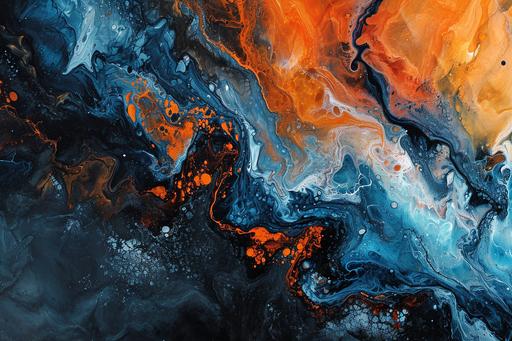an abstract painting of waves and waves, in the style of detailed science fiction illustrations, dark orange and blue, deep infinite space, 8k resolution, marble, melting, sky-blue and amber, bold lithographic --ar 3:2 --v 6.0