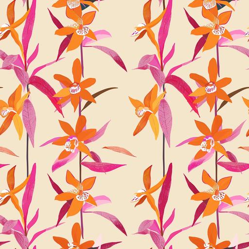 an abstract repeating dendrobium pattern in the style of Kate rhees in bold orange and pink --tile --style raw --stylize 50 --v 6.0